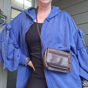 Vintage Fossil Brown Leather Crossbody Bag Neutral Minimalist